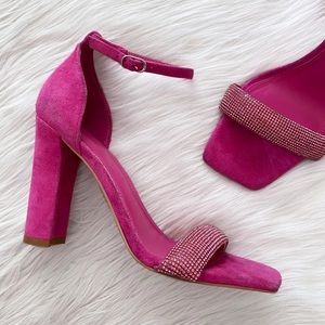 Marc Fisher Pink Suede Rhinestone Ankle Strap Heels